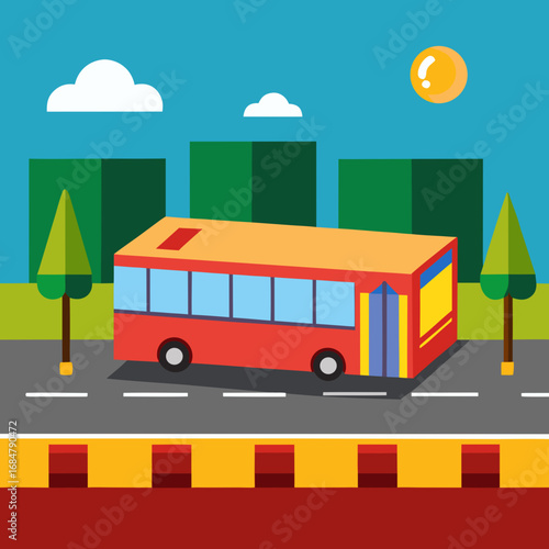 Cartoon bus station street vector illustration
