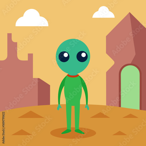 Cartoon alien desert ruins vector illustration