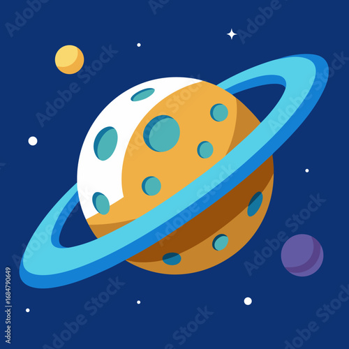 Cartoon asteroid ring orbit vector illustration