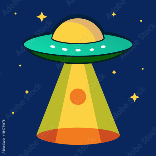 Cartoon ufo beam field vector illustration
