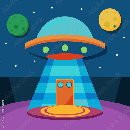 Cartoon alien spaceship interior vector illustration