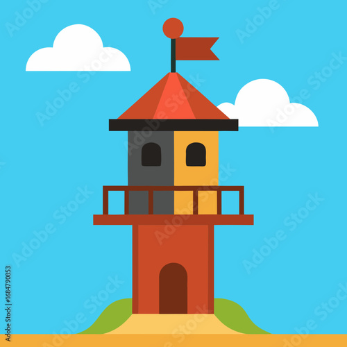 Cartoon pirate lookout tower vector illustration