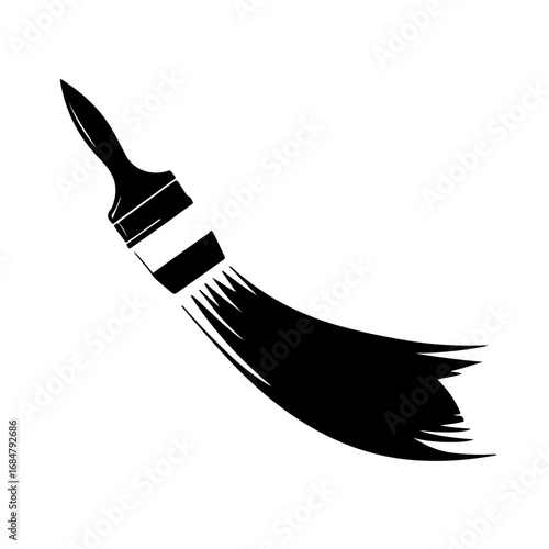Artistic Paintbrush Stroke Icon
A dynamic and expressive black and white vector icon of a paintbrush creating an artistic, flowing stroke. This icon is perfect for projects related to art