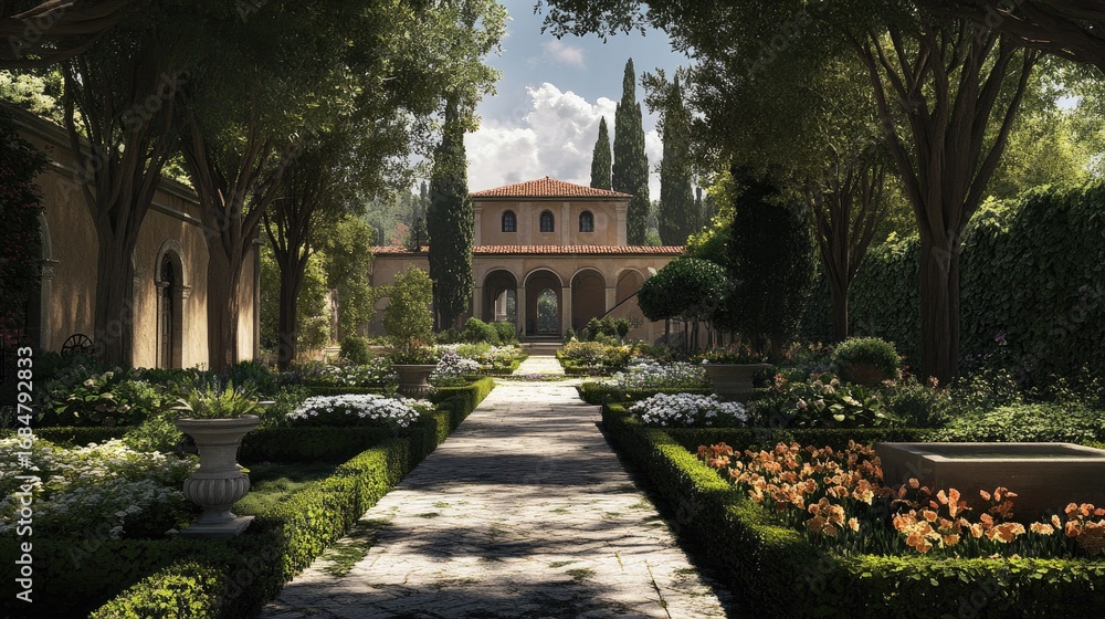 Obraz premium Serene Italian Villa Garden Path