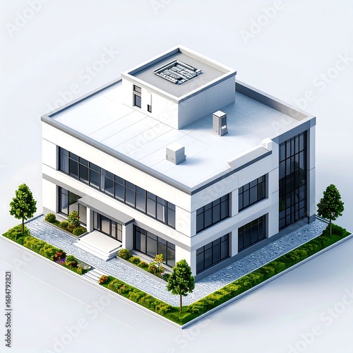 Isometric Modern Office Building Illustration.