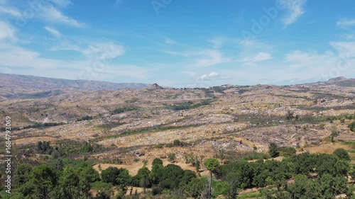aerial view of rocky plateau hills and scrubland near coimbra portugal
