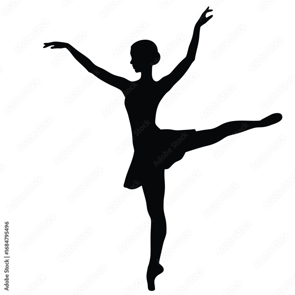 Obraz premium Elegant Silhouette of a Ballerina Performing a Graceful Arabesque The Epitome of Dance and Balance, Poise and Elegance Personified in a Single Artful Expression
