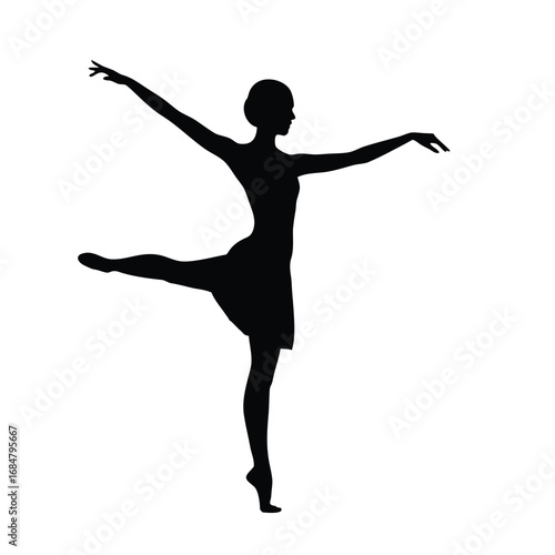 Elegant Ballet Dancer Silhouette Showcasing Graceful Arabesque Position Against a White Background Capturing the Essence of Dance