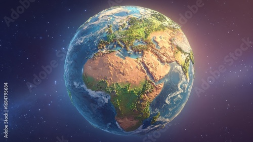 Beautiful view of the Earth from space showcasing continents and oceans with vibrant colors and textures