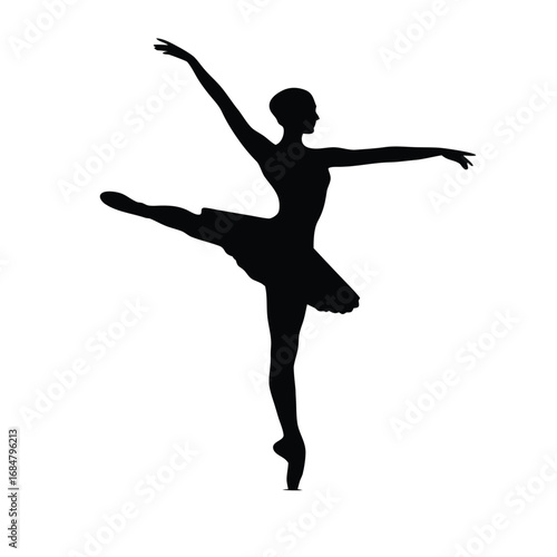 Elegant Ballet Dancer Silhouette Performing a Graceful Arabesque Demonstrating Balance and Poise with Arms Extended in a Classic Dance Pose