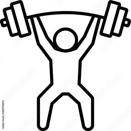 Minimalist line art icon of a weightlifter performing an overhead lift, a simple vector for sports and fitness themes