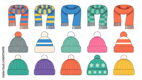 Colorful Knitted Hats and Scarves Collection A Warm and Stylish Winter Accessory Set for the Cold Season