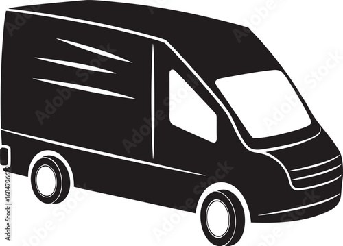 Black cargo van icon representing logistics and delivery services for transportation needs vector