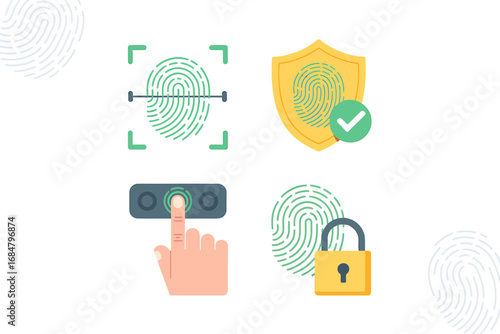 Secure Access Fingerprint Security Icons for Digital Identification and Biometric Authentication in modern world.
