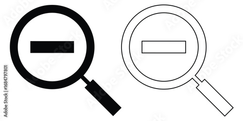 Search object, Lens icon set. Graphical vector illustration of zoom icon. Negative sing on isolated zoom lens icon set. Vector magnifying glass icon set on white background. EPS 10. 
