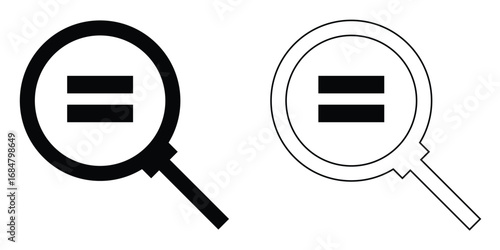 Dark magnifying glass set of 2 on isolated white background. Search object, Lens icon set. Graphical vector illustration of zoom icon. Modern vector shape lens. Mathematic icon on search bar. EPS 10. 