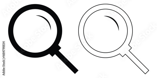 Dark magnifying glass set of 2 on isolated white background. Search object, Lens icon set. Graphical vector illustration of zoom icon. Modern vector shape lens. EPS 10. 
