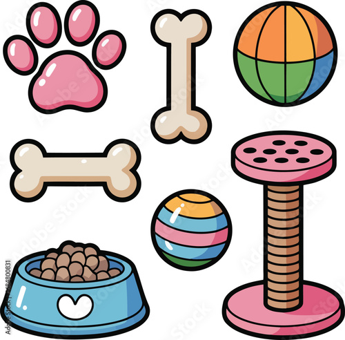Pet Accessories and Supplies Collection with Paw Print and Food Bowl pet supplies pet care