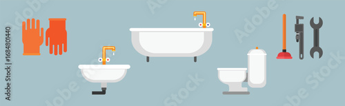 Plumbing Equipment and Fixture Different Object Vector Set