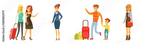 People Character Passenger Moving Enjoy Their Trip Vector Set