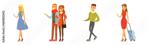 People Character Passenger Moving Enjoy Their Trip Vector Set