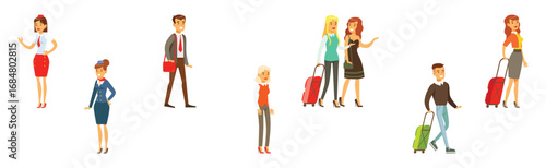 People Character Passenger Moving Enjoy Their Trip Vector Set