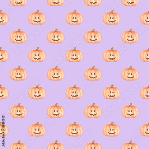 A cute spooky seamless Halloween pattern with a collection of cartoon pumpkin icons for an autumn holiday celebration design