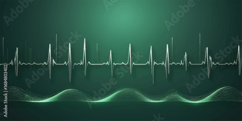 Green and blue cardiogram pulse on a healthcare monitor, illustrating a healthy heartbeat