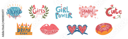 Different Girl Power Symbol and Object Vector Set