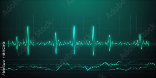 Electrocardiogram showing a green heart rate pulse on a medical monitor