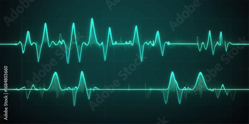 A continuous green line traces a healthy heartbeat on an EKG monitor, showing a steady medical pulse wave