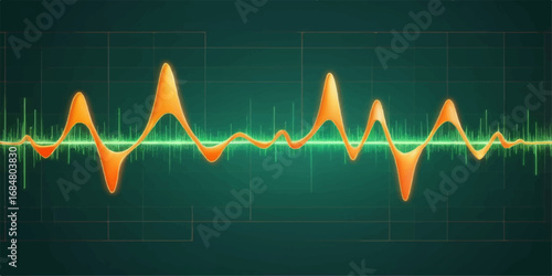 Blue medical cardiology illustration with a heart and an ECG heartbeat monitor graph