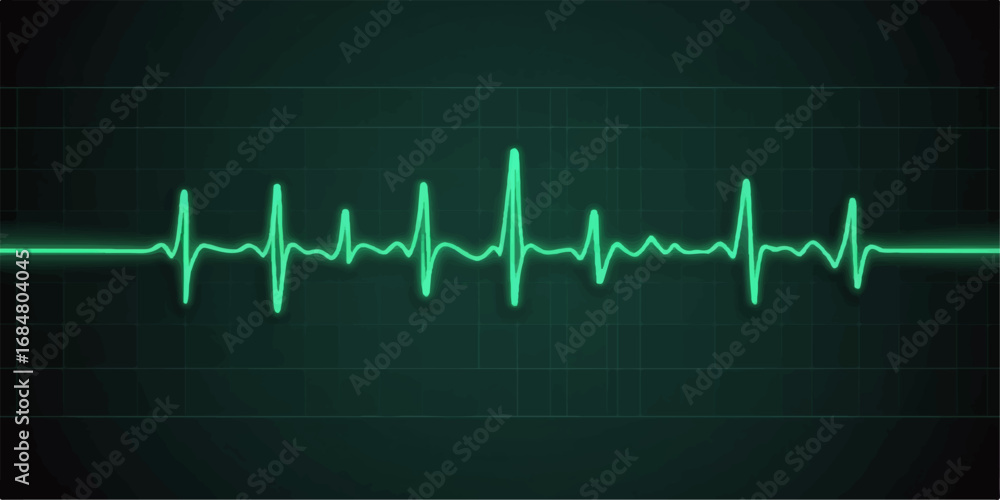 Naklejka premium Heartbeat rate on a medical EKG monitor, a digital cardiogram line graph