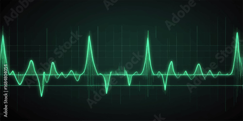 Green heartbeat pulse line on a medical monitor graph, illustrating a healthy heart rate