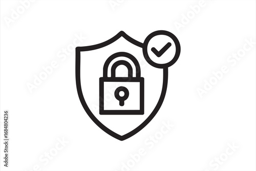 Shield with padlock and check mark cybersecurity icon