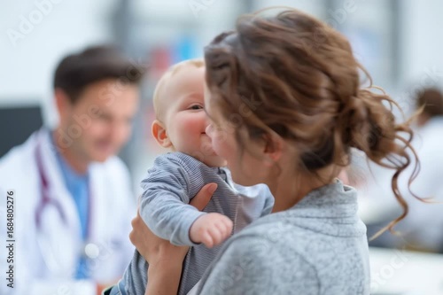 Mother and cute baby Look at each other