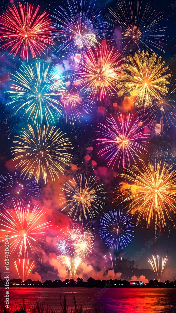 Naklejka premium 夜空一面の花火