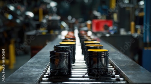 Wallpaper Mural Factory conveyor belt with black containers Torontodigital.ca