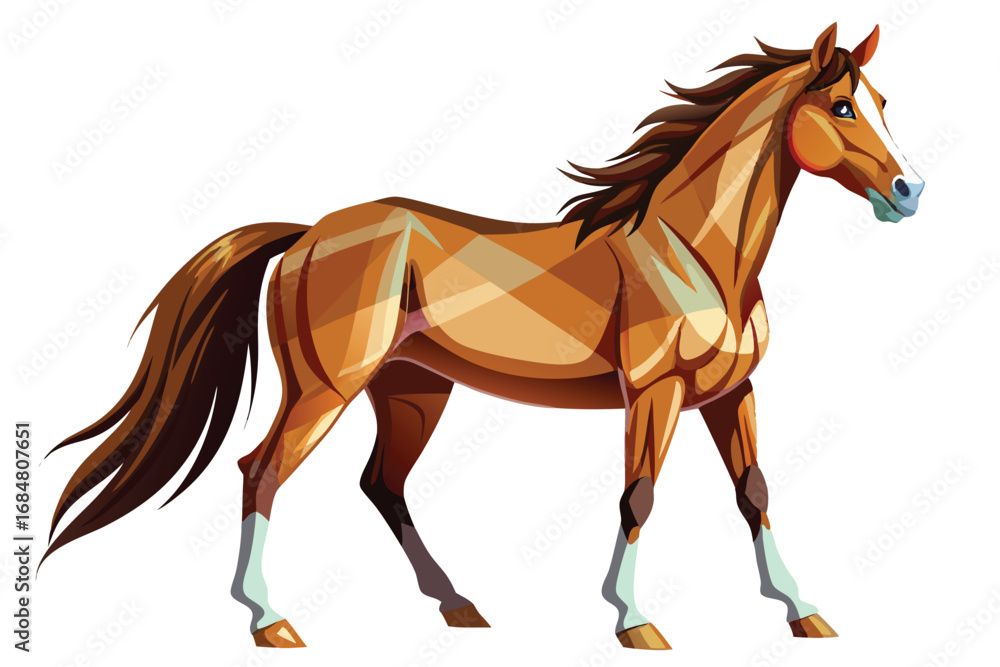 Obraz premium Majestic Brown Horse Illustration a Dynamic Representation of Equine Beauty and Grace in a Modern Artistic Style Perfect for Various Applications