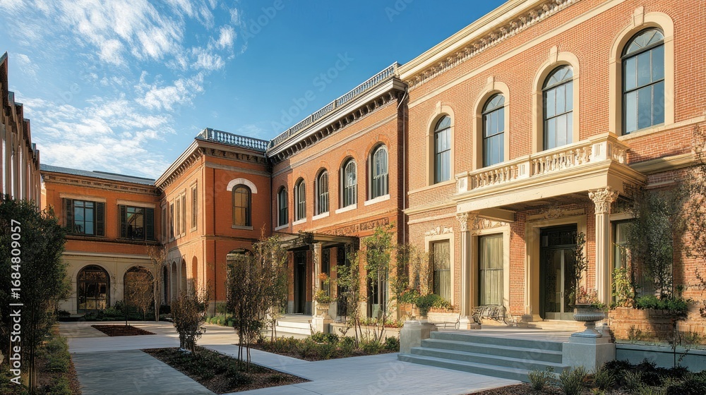 Obraz premium Elegant Brick Building Courtyard Architecture