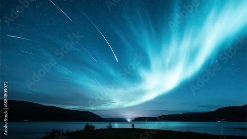 Aurora Borealis Illuminating the Night Sky Over a Serene Lake