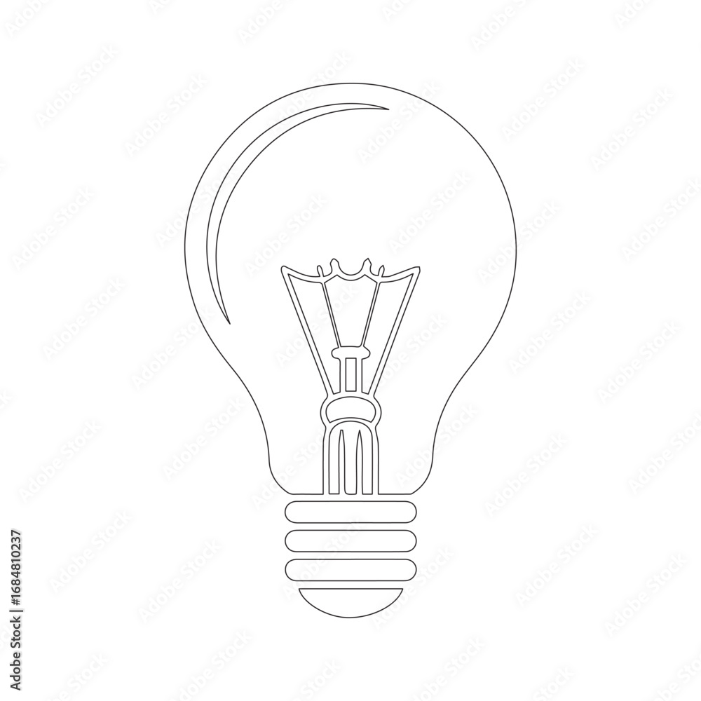 Minimal Line Art of Incandescent Light Bulb