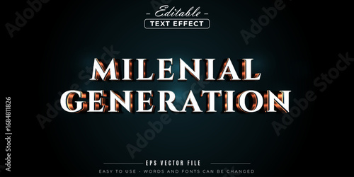 Millennial generation text style, editable text effect.
