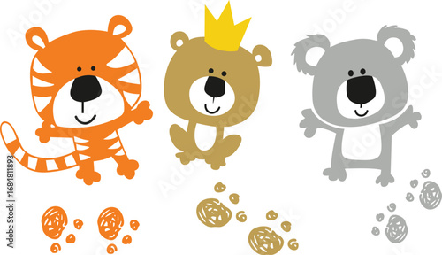 Cute Animal Friends with Paw Prints