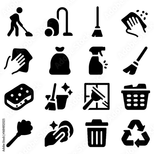 Cleaning Icons: A vector-style collection of cleaning icons perfect for website, brochures and other marketing materials. the icons represent various aspects of cleaning and sanitation.