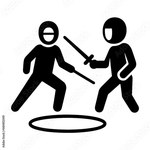 Fencing Duel: A stylized, silhouetted image of two fencers engaged in a dynamic duel, their swords poised for action, a timeless depiction of skill, competition, and the art of the sword.