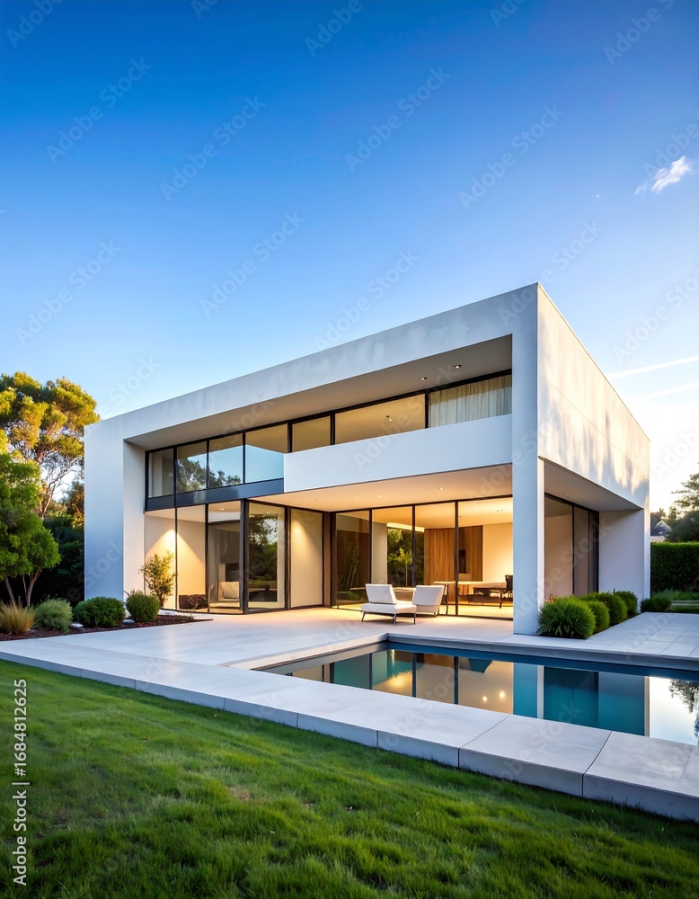 Fototapeta premium Modern white house with pool and patio