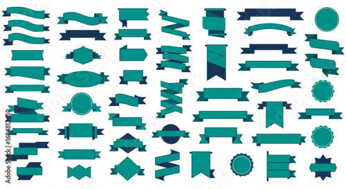 Collection of teal and navy blue ribbons and banners