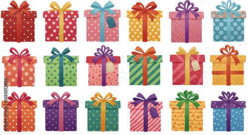 Collection of colorful gift boxes with ribbons and bows