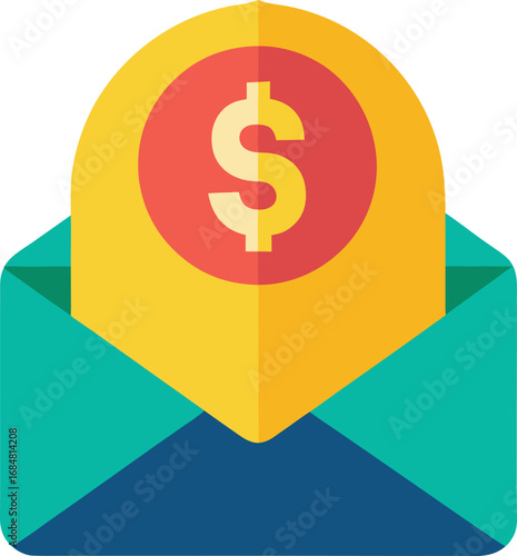 Envelope icon with a dollar coin, representing payment or financial email